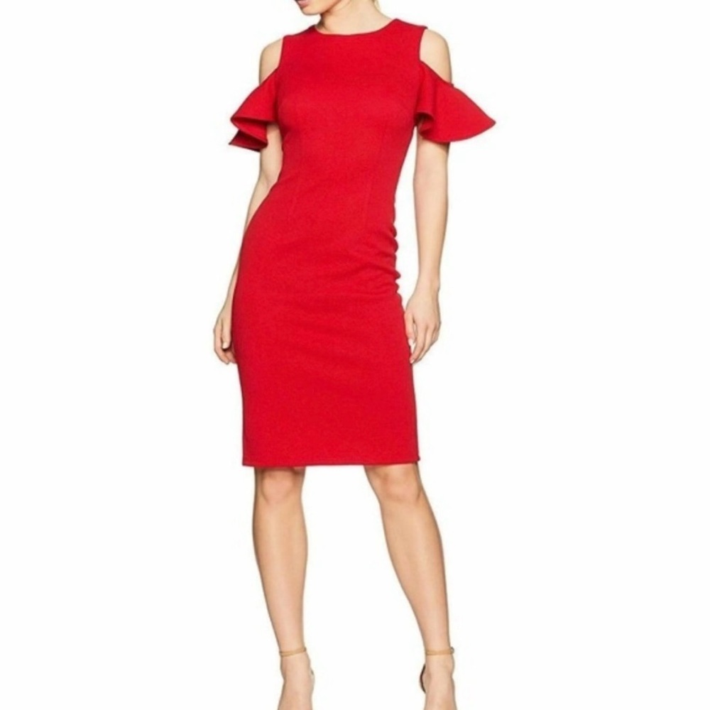 NWT London Times Red Sheath Cold Shoulder Knee Length Dress -Sz 10
